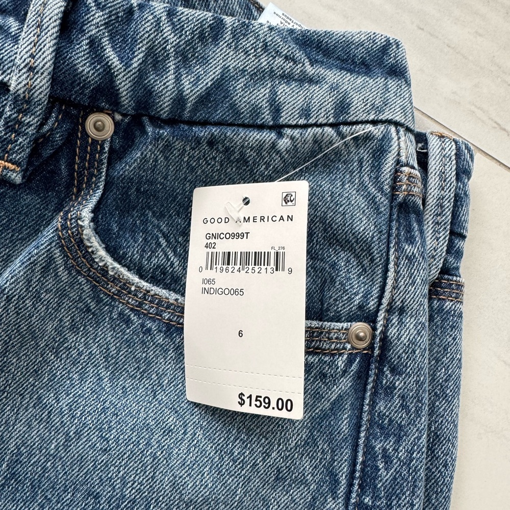 NWT Good American Light Blue Ripped Straight Leg Indigo Jeans - Picture 7 of 8